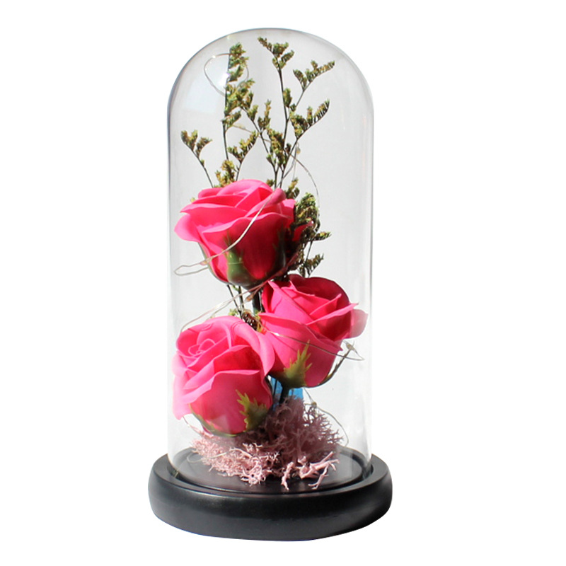 Seangel Soap Rose Flower with light glass cover With Fairy String