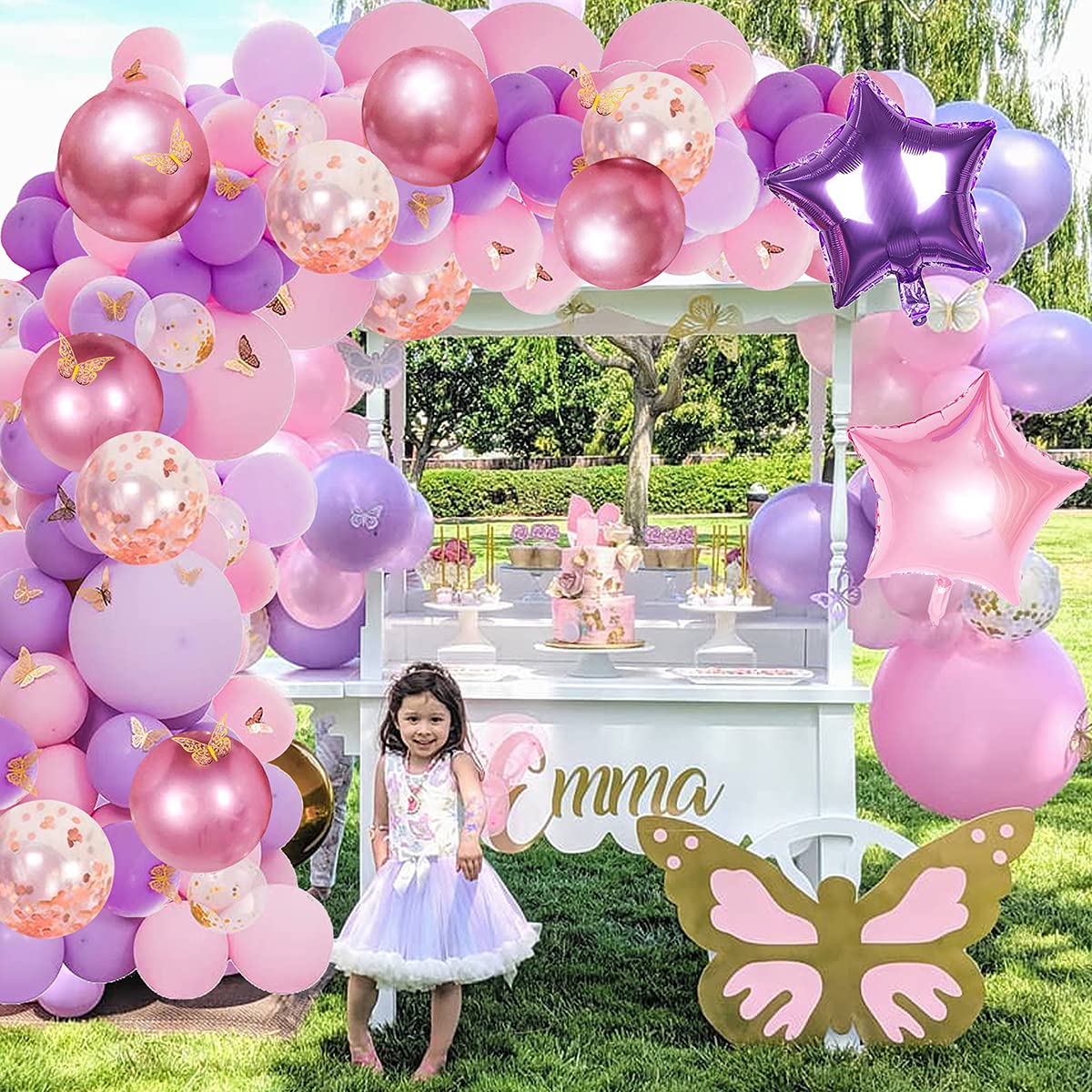 Quone Pink Butterfly Balloons QUONE Purple Pink Butterfly Balloon Garland ...