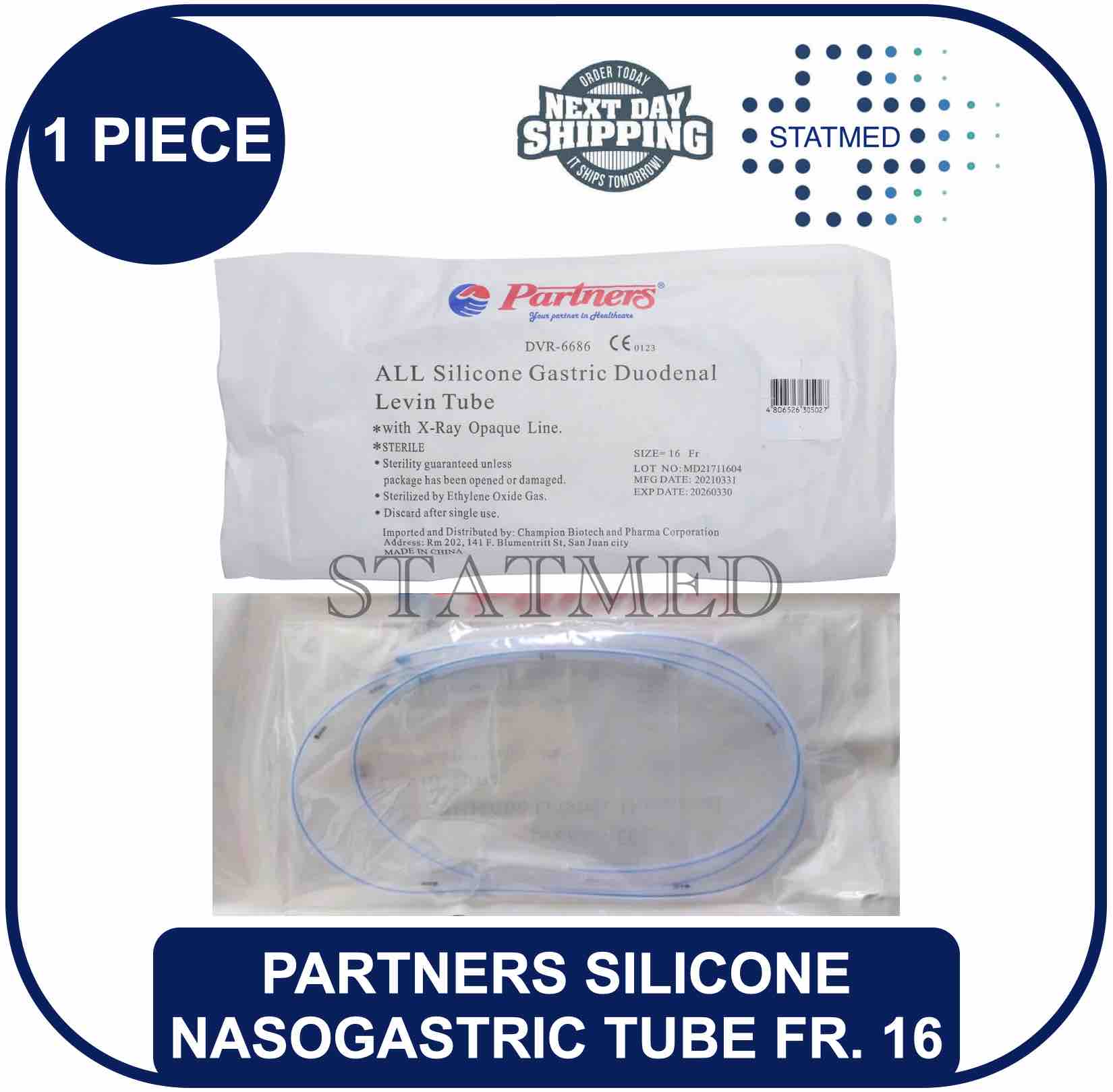 Partners Silicone Nasogastric Duodenal Levin Tube Ngt Fr 16 Per