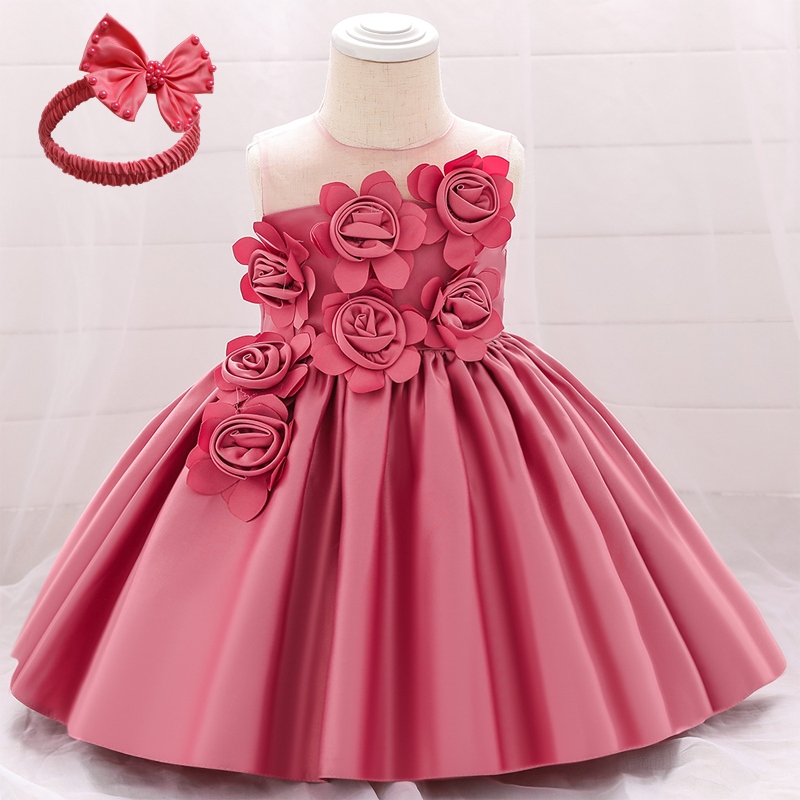 Infant Baby Girl Dress Tulle Baptism Dresses for 1st Birthday Appliqued