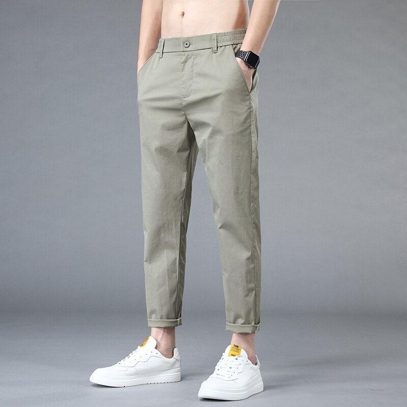 2023 New Summer Thin Ankle Length Pants Men Cotton Casual Pant Man