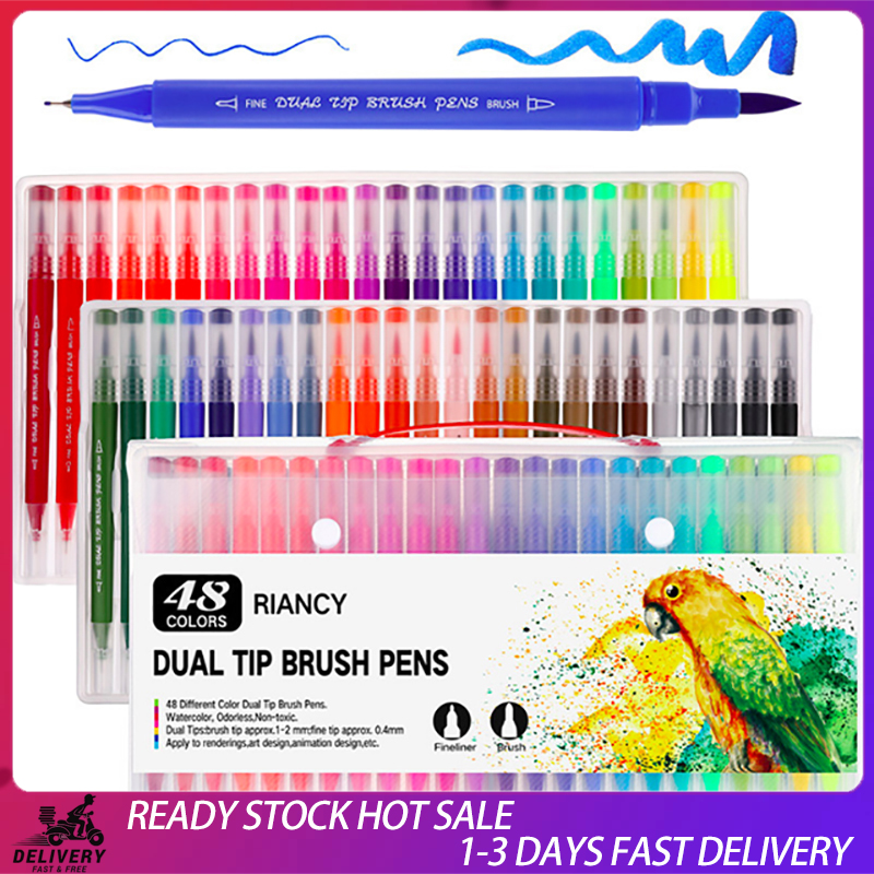 48pcs Mixed Color Dual Tip Brush Marker Pen, Brush Tip and Finelinner Marker  For School, Drawing, Writing, Jornaling