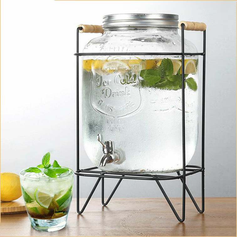 5L glass jar juice beverage dispenser with stand and faucet fruit
