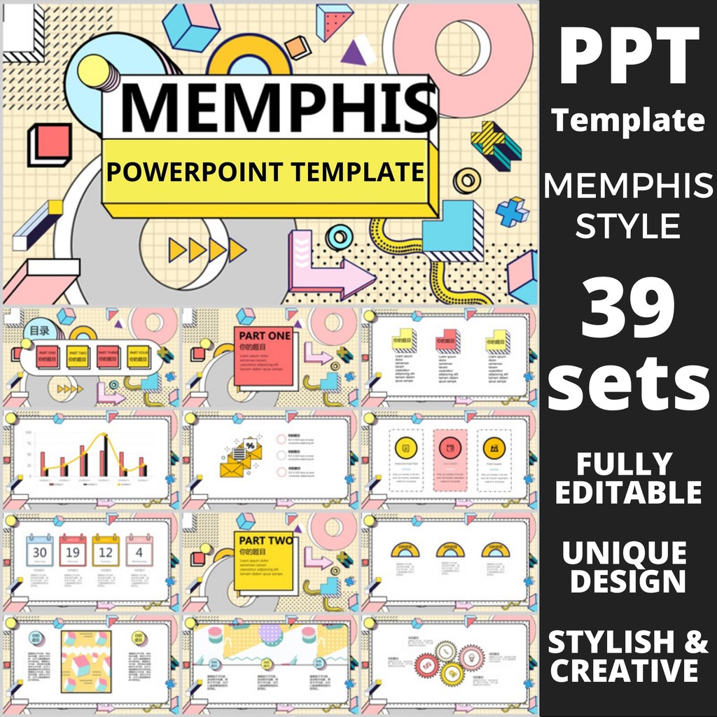 39 sets Memphis/Cartoon Style Powerpoint Presentation PPT Template ...