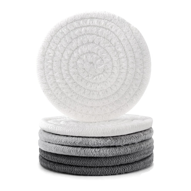 6 Packs Round Coasters for Drinks,Vintage Woven Coaster Set for Table