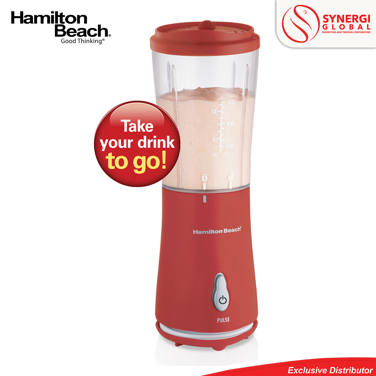 Fingerhut - Hamilton Beach Single-Serve Blender with Travel Lid - Red