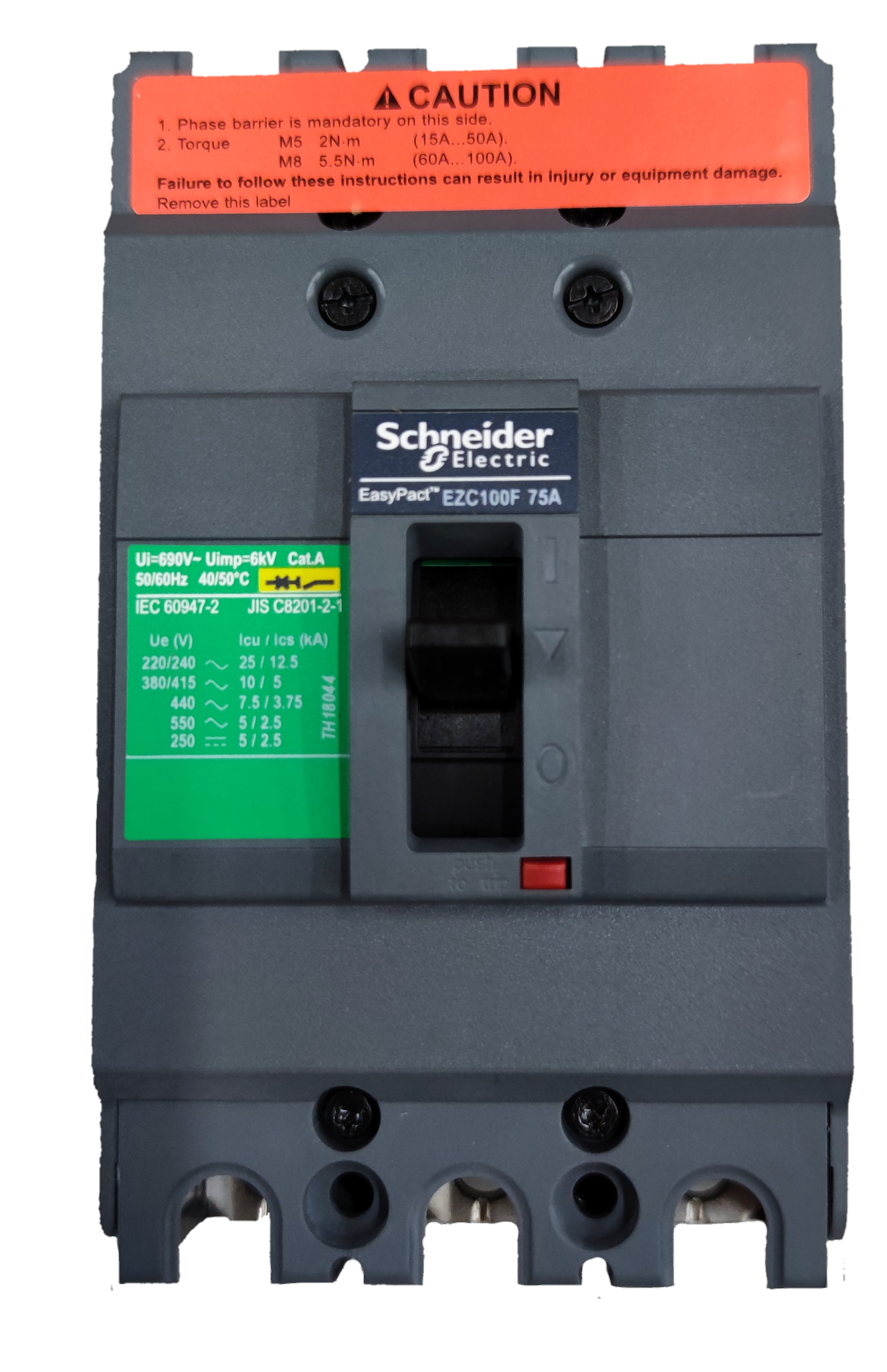 Schneider 75A 3 Pole Breaker Industrial Easy Pact EZC100F3075 , 75A