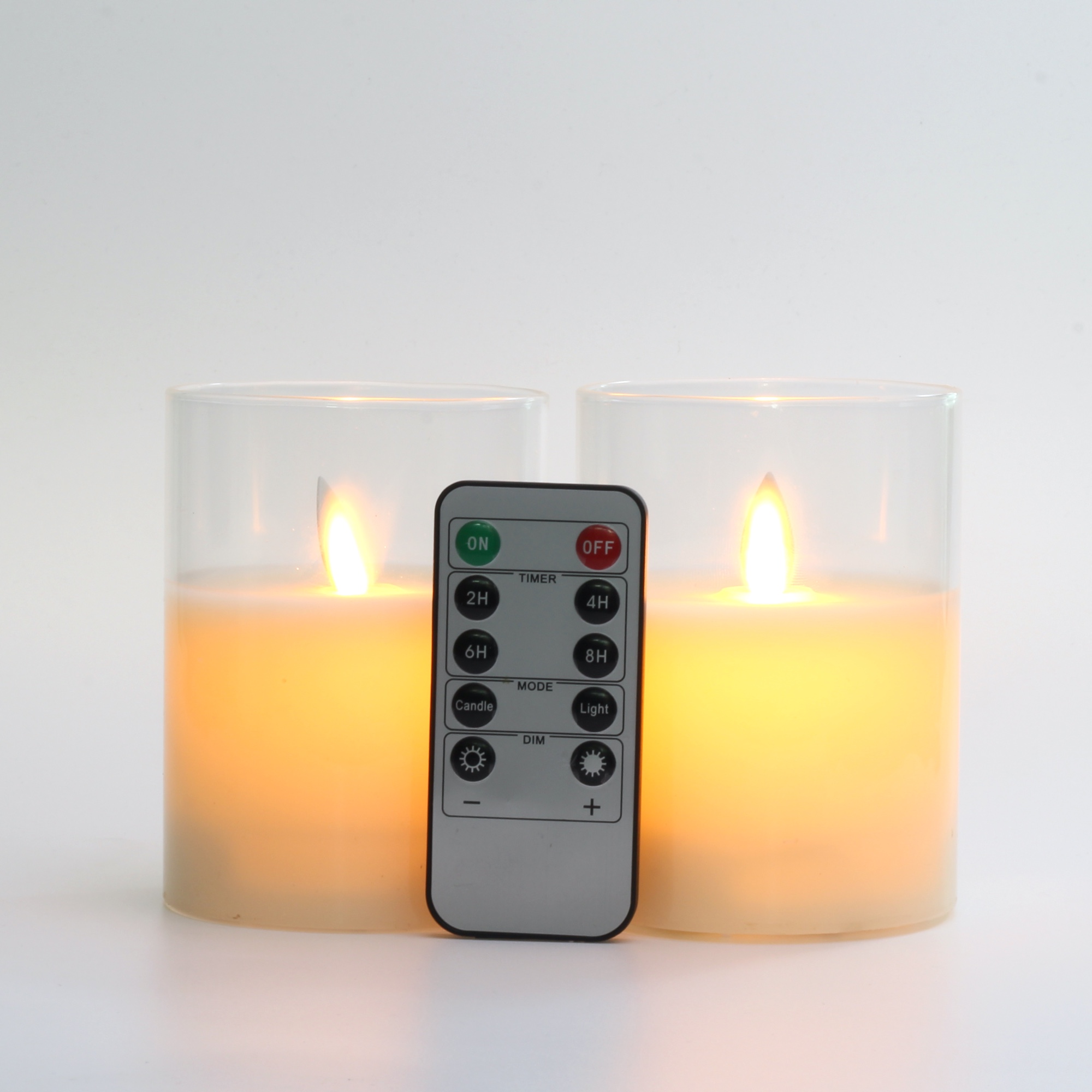 Glass Flameless Candles Set Real Wax Pillars & Moving Flame Wick LED