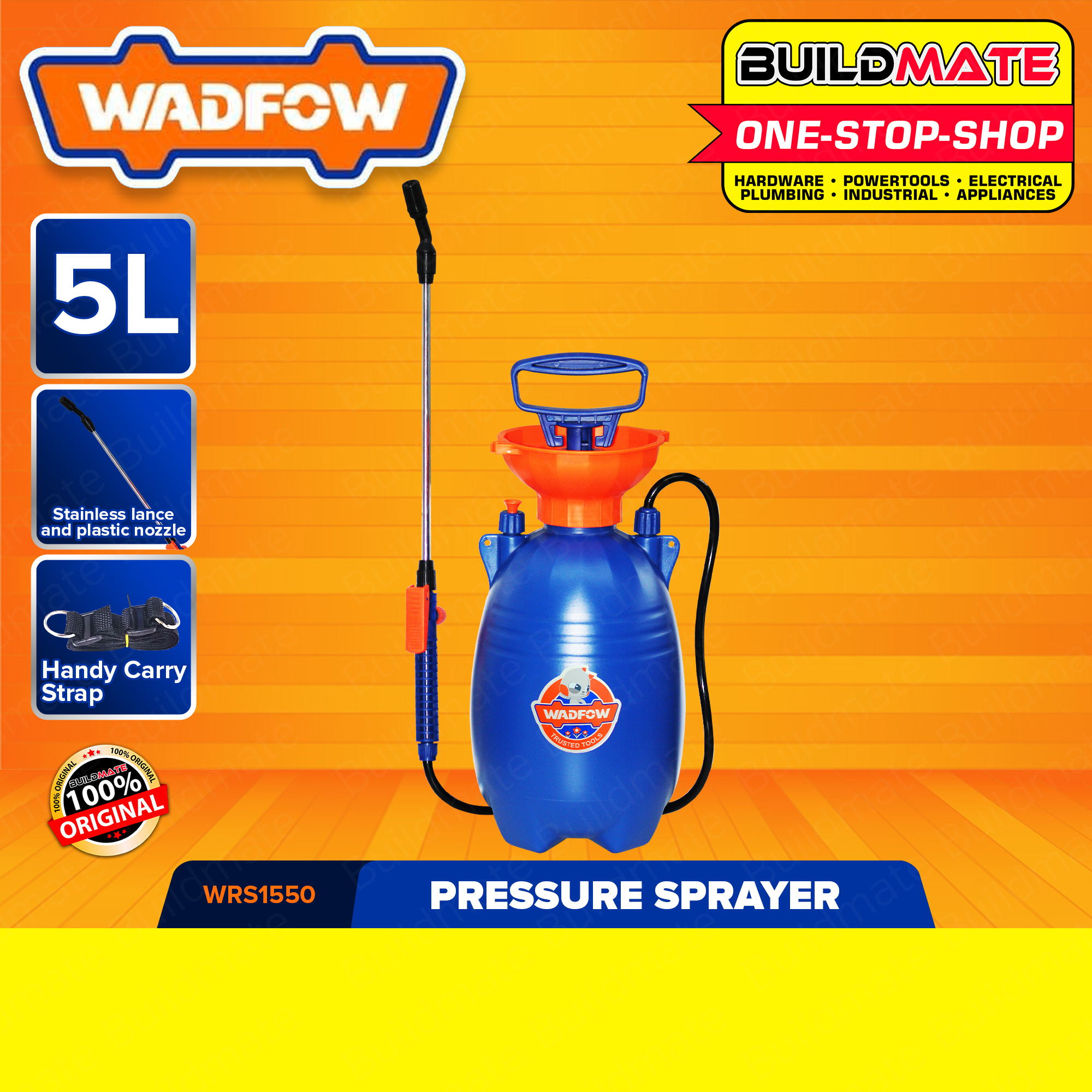 BUILDMATE Wadfow Pressure Sprayer 5L Handheld Garden Pump Sprayer Water Spray Hand Pump WRS1550