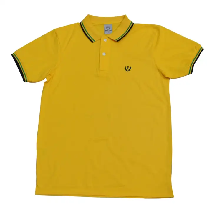 navy blue and gold polo shirts