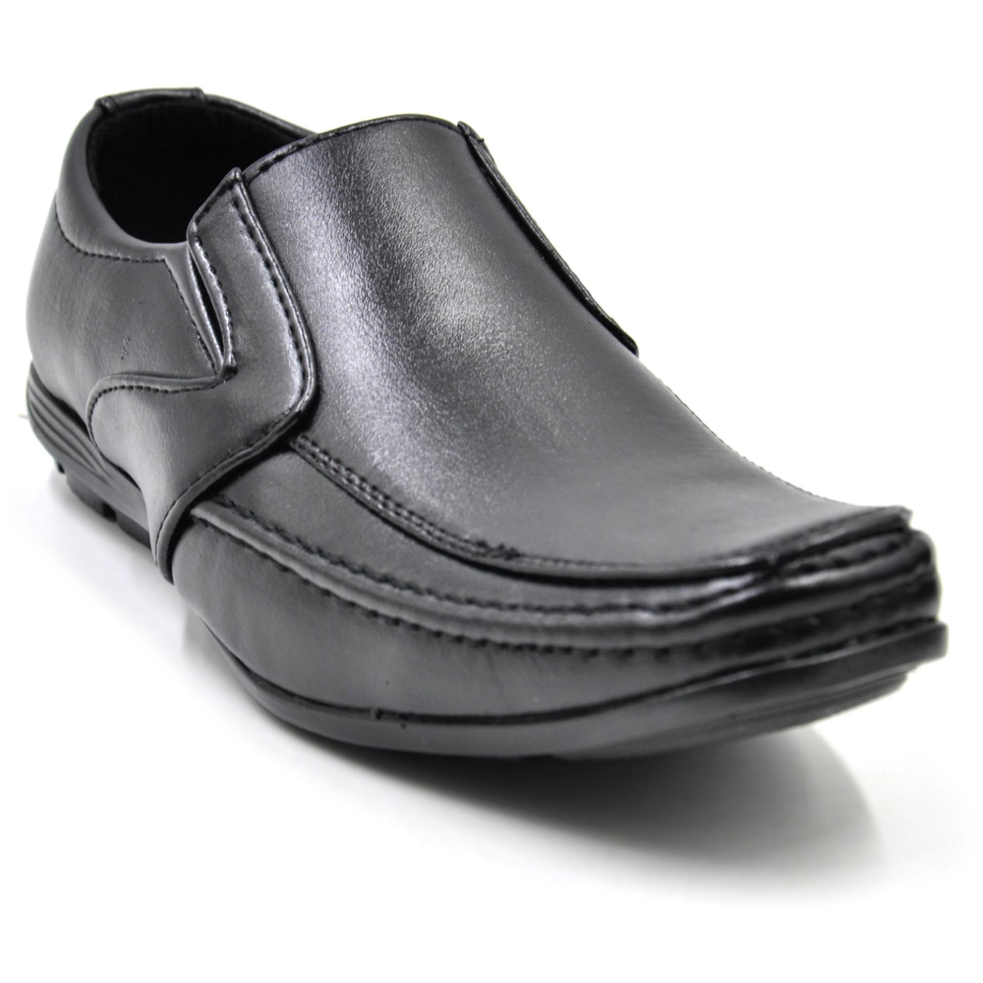 black leather shoes slip on