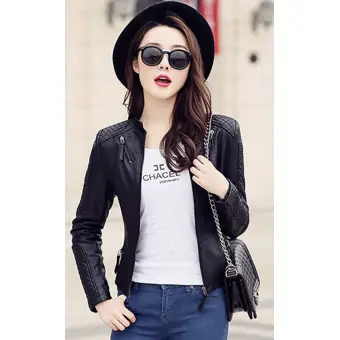short black leather jacket womens