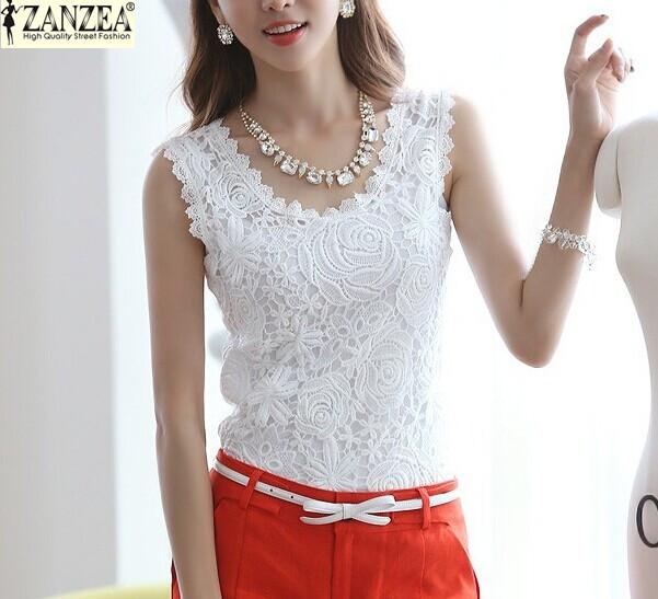 Qwzanzea Kaus Tanpa Lengan Wanita Atasan Blus Tank Top Renda Ukuran Besar S 4xl Putih Intl Lazada Indonesia
