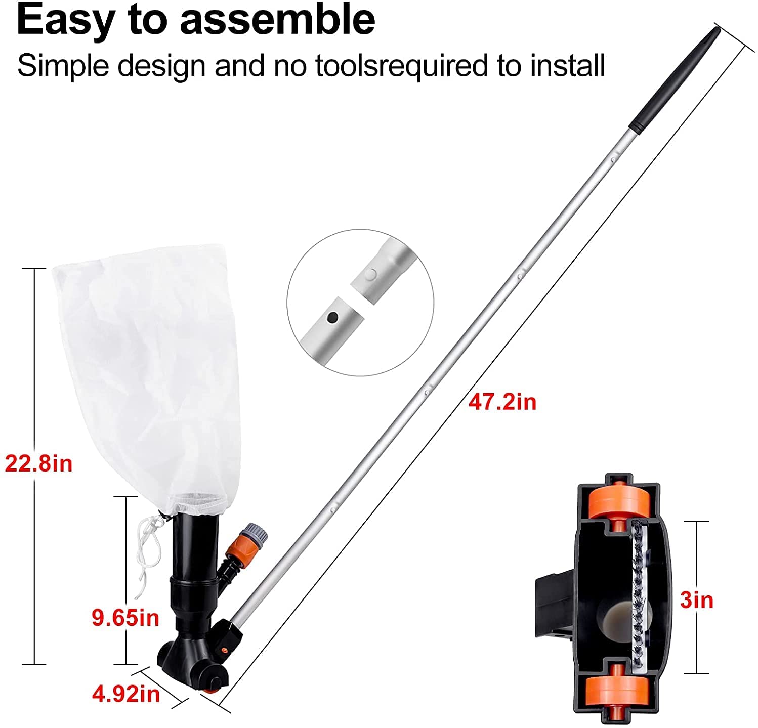 Swimming Pool Jet Vacuum Cleaner With 5 Pole Section Portable Cleaning