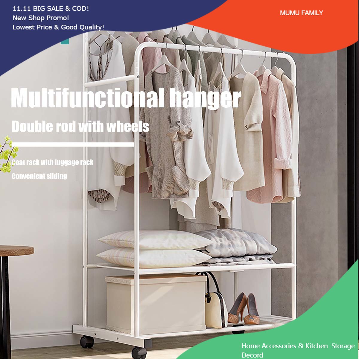 White Steel Clothes Rack sampayan ng damit Hanging Hanger Rack Stand