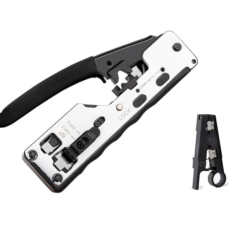 Đầu Pha Lê Seven Cat7 Đa Năng Công Cụ Mạng Kép 6P8P Kìm Uốn Cáp Mạng Ép Đùn Kẹp Kim Loại Dụng Cụ Kìm Cho Rj45 Cat7 Cat6A Cat6 Cat5 Rj11 Rj12