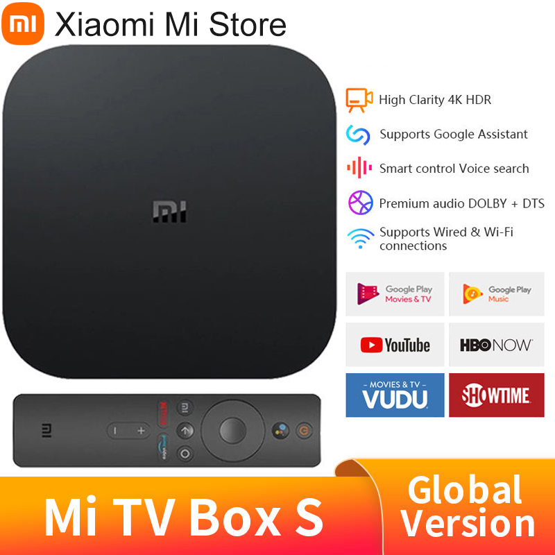Global Version Xiaomi Mi TV Box S 4K Ultra HD Android TV 9.0 HDR 2GB 8GB  WiFi Streaming Media Player Bluetooth Voice Remote Netflix Smart TV Mi Box  4.2 Quad-Core CPU Xiaomi
