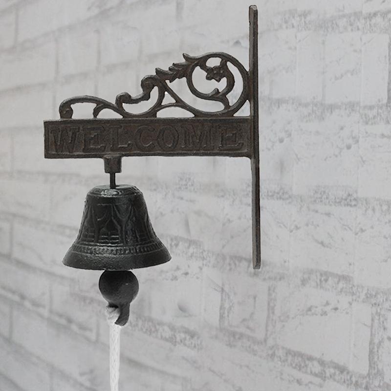 Nordic Style Vintage Brown Metal Iron Door Bell Wall Mounted Welcome Cast Wireless Doorbell Porch Garden Decoration