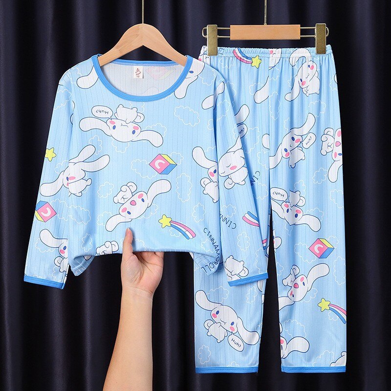 Hello Kitty Kuromi Thicken Pajamas Set Winter Autumn Baby Boy Girl Flannel  Fleece Children Warm Catoon Sleepwear Kids Home Suit - T-shirts - AliExpress