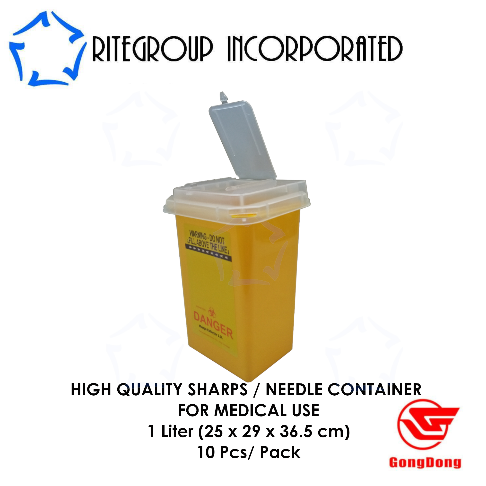 MEDICAL SHARPS CONTAINER 1L 10 Pcs Pack PUNCTURE PROOF AND SEALABLE