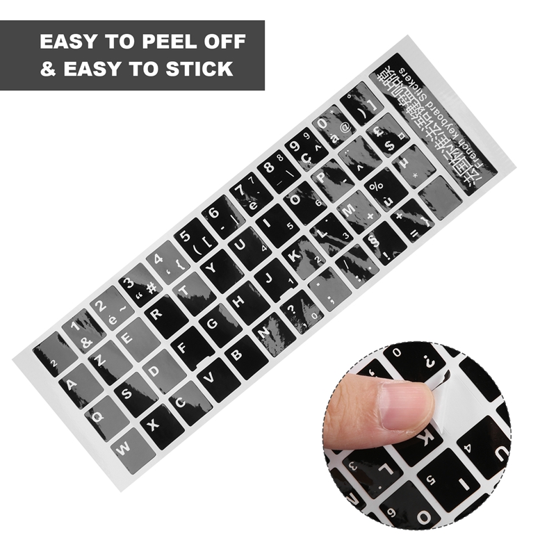 White Letters French Azerty Keyboard Sticker Cover Black for Laptop PC ...