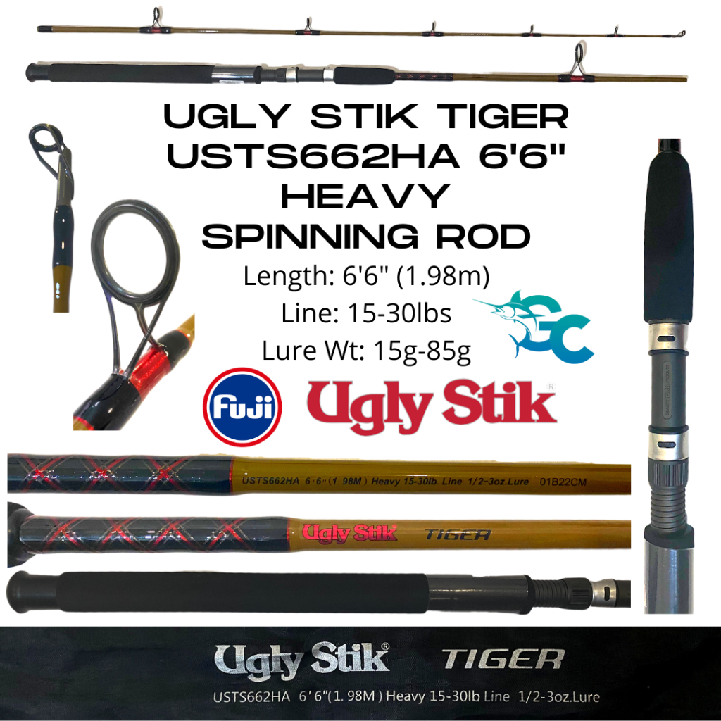 Shakespeare Ugly Stik Tiger Spinning Fishing Rod Heavy 6ft 6 in / Extra  Heavy Action 7ft