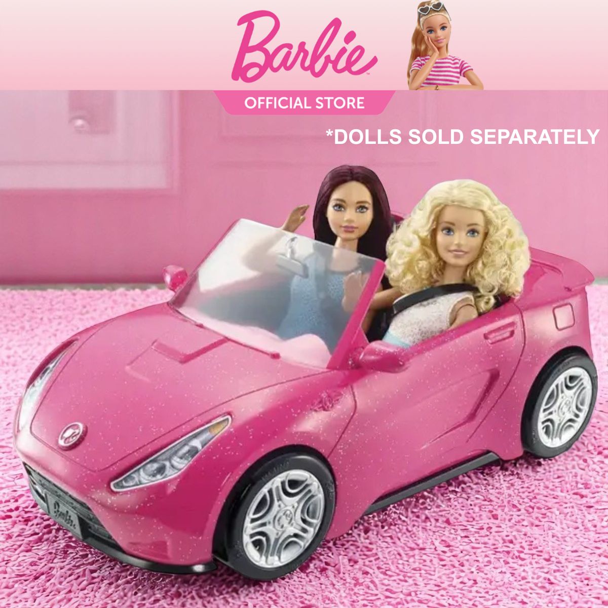 Barbie Convertible Car for Barbie Doll Sparkly Pink Convertible