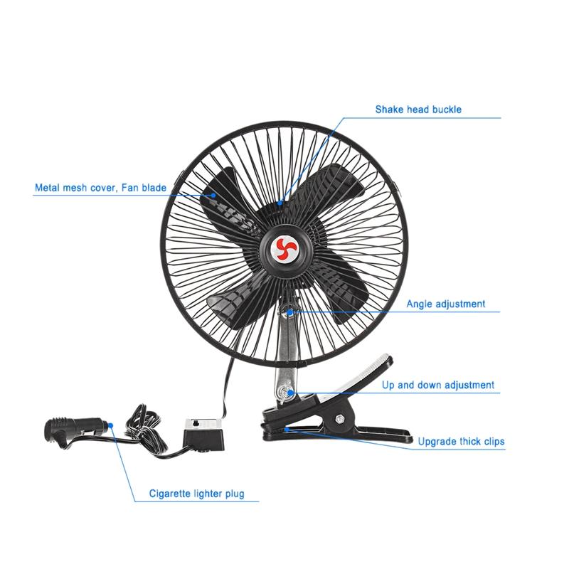 12V Vehicle Portable Fan Adjustable Car Truck Easy Attachment Cooling