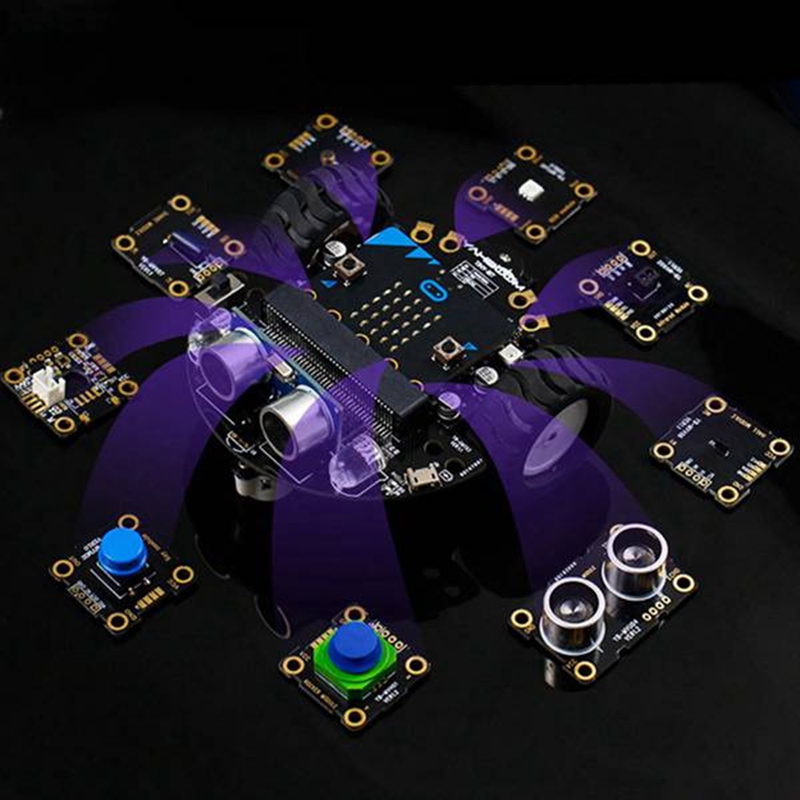 Robot Programmable Robotic Kit Based on BBC Microbit V2 and V1 for STEM Coding Education with Chargeable Battery