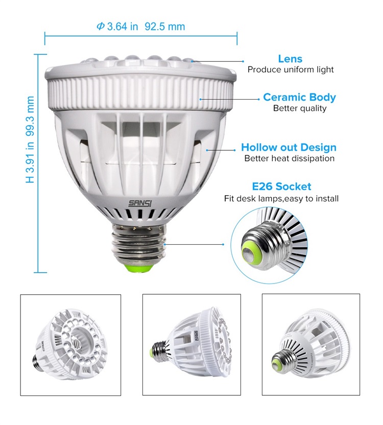 SANSI 15W Grow Light Bulb with COC Technology, Full Spectrum Grow Lamp (200  Watt Equivalent) with Optical Lens for High PPFD, Perfect for Seeding and  Growing of Indoor Plants, Flowers and Garden