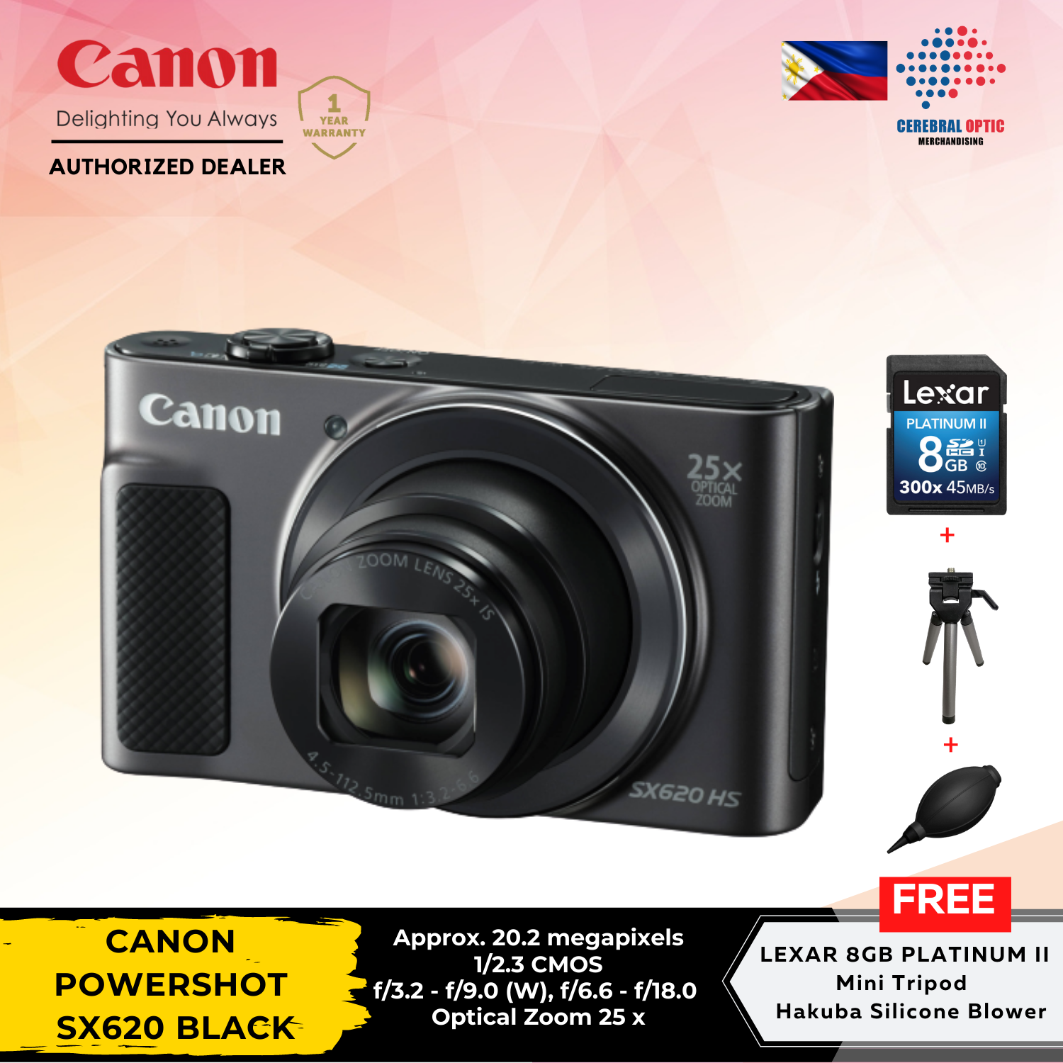 Catena Echt niet variabel Canon Powershot SX620 (BLACK) + LEXAR 8GB Platinum II 300X 45MB/S + Mini  Tripod & Hakuba Silicone Blower | Lazada PH