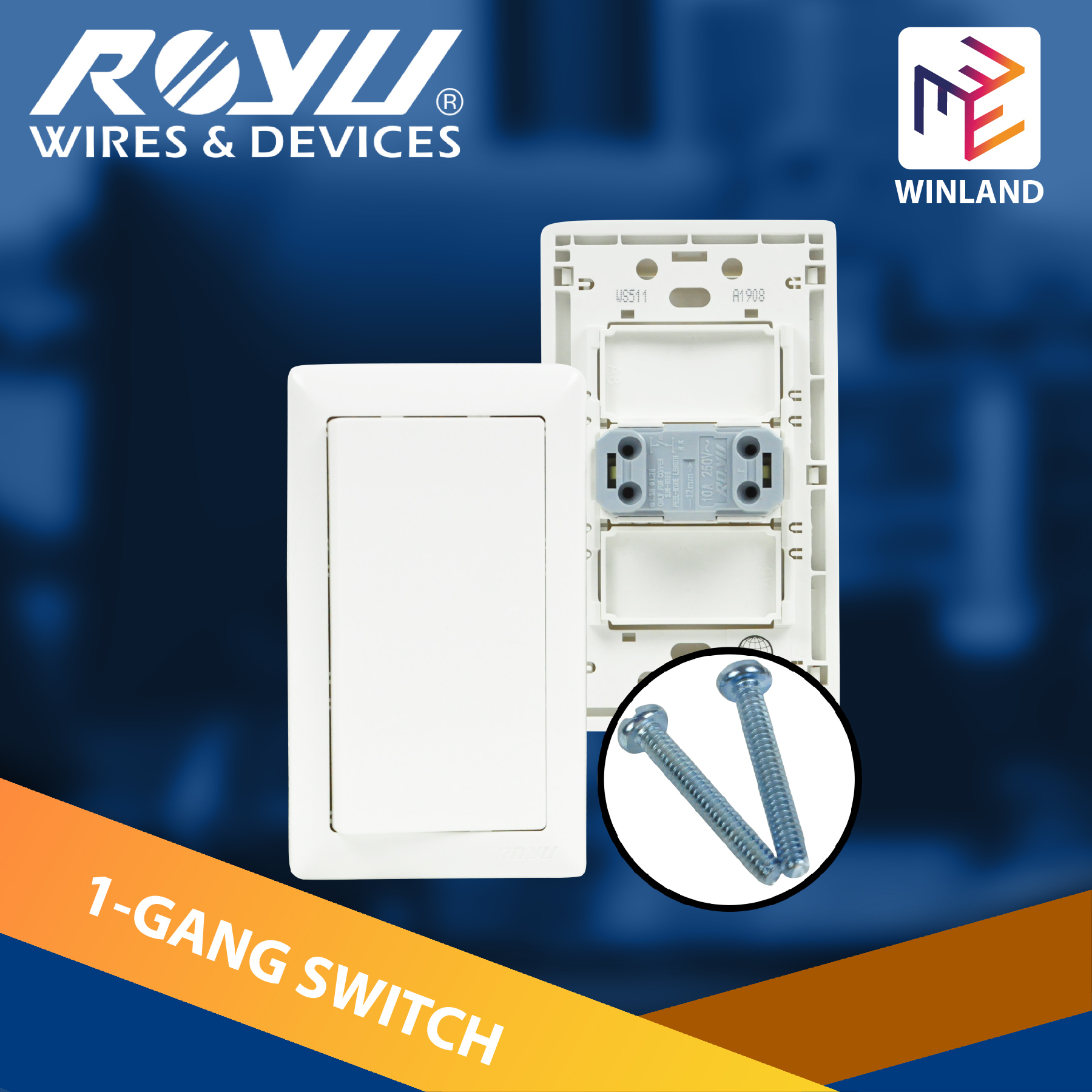 ROYU by Winland Super Wide Series 1Gang Switch Electrical Wiring Devices (10A / 250V) WS511