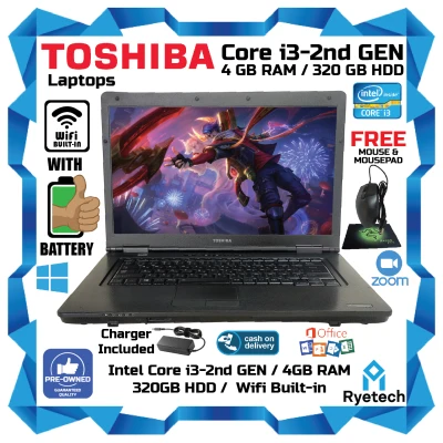 Laptop / TOSHIBA i3 - 2ND GEN / 4GB RAM / 320GB HDD / FREE Mouse and Mousepad / Intel HD Graphics / Wifi Ready / with Charger / USED