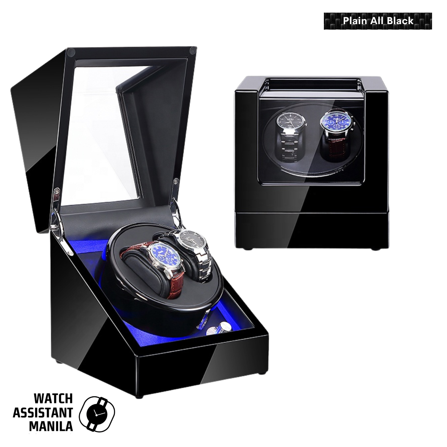 2+0 Watch Winder Automatic Rotation Storage Display with Blue LED