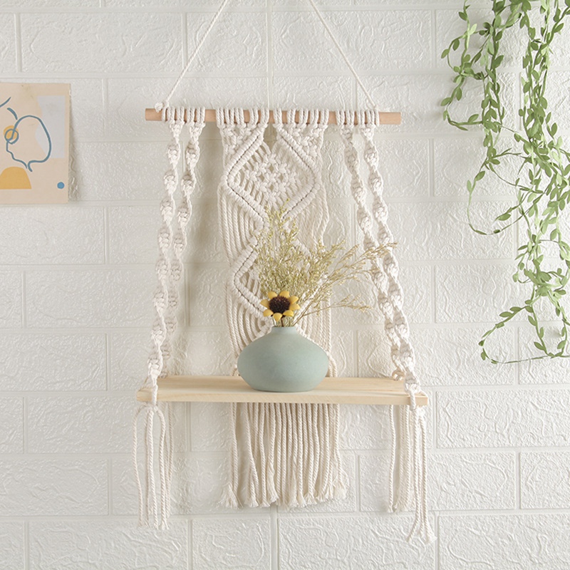 Boho Macrame Wall Hanging Shelf Handmade Woven Tassel Tapestry Rack ...