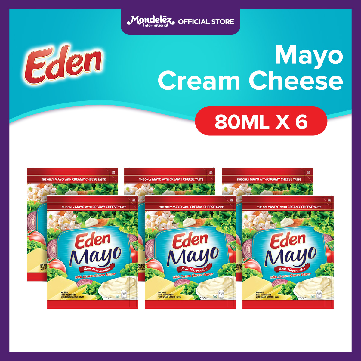 Eden Mayo Pouch - Real Mayonnaise with Cream Cheese Flavor 80ml Rich,  Creamy, Savory Spread (Set of 6)