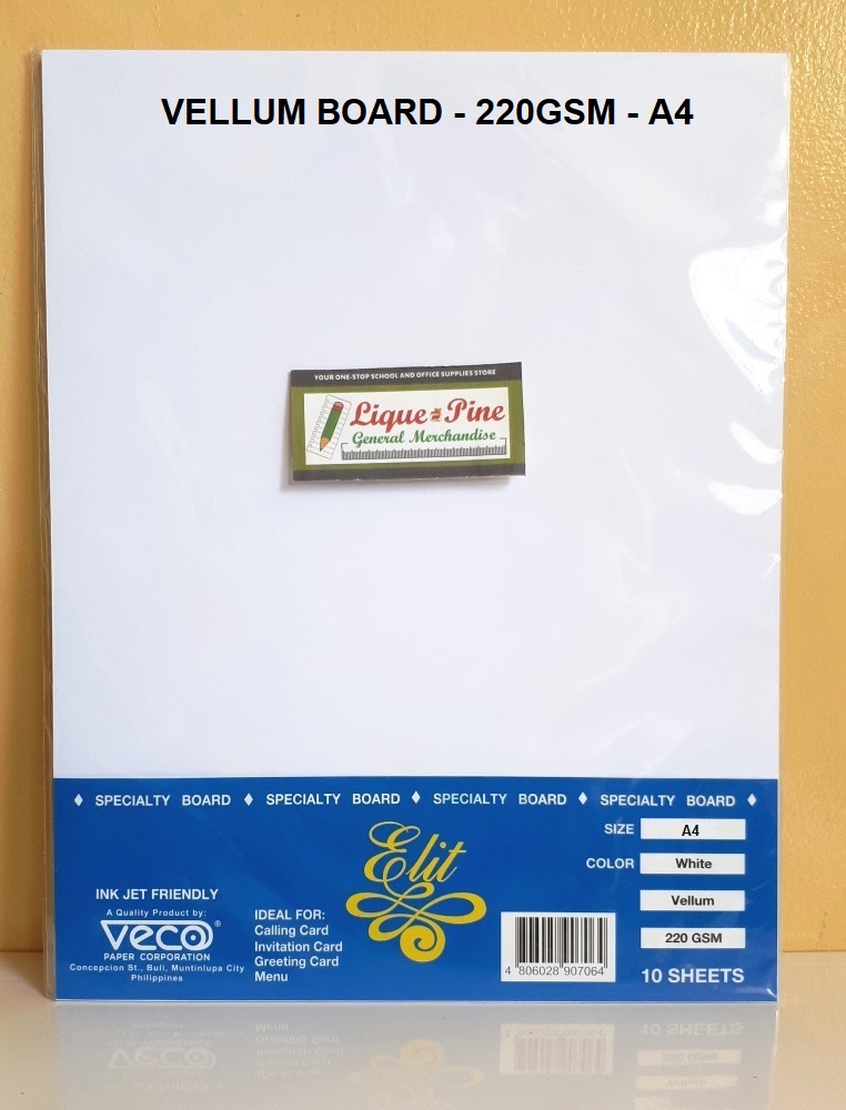 (LIQUEPINE) 1 PACK WHITE VELLUM BOARD PAPER 220 GSM A4 (100 SHEETS