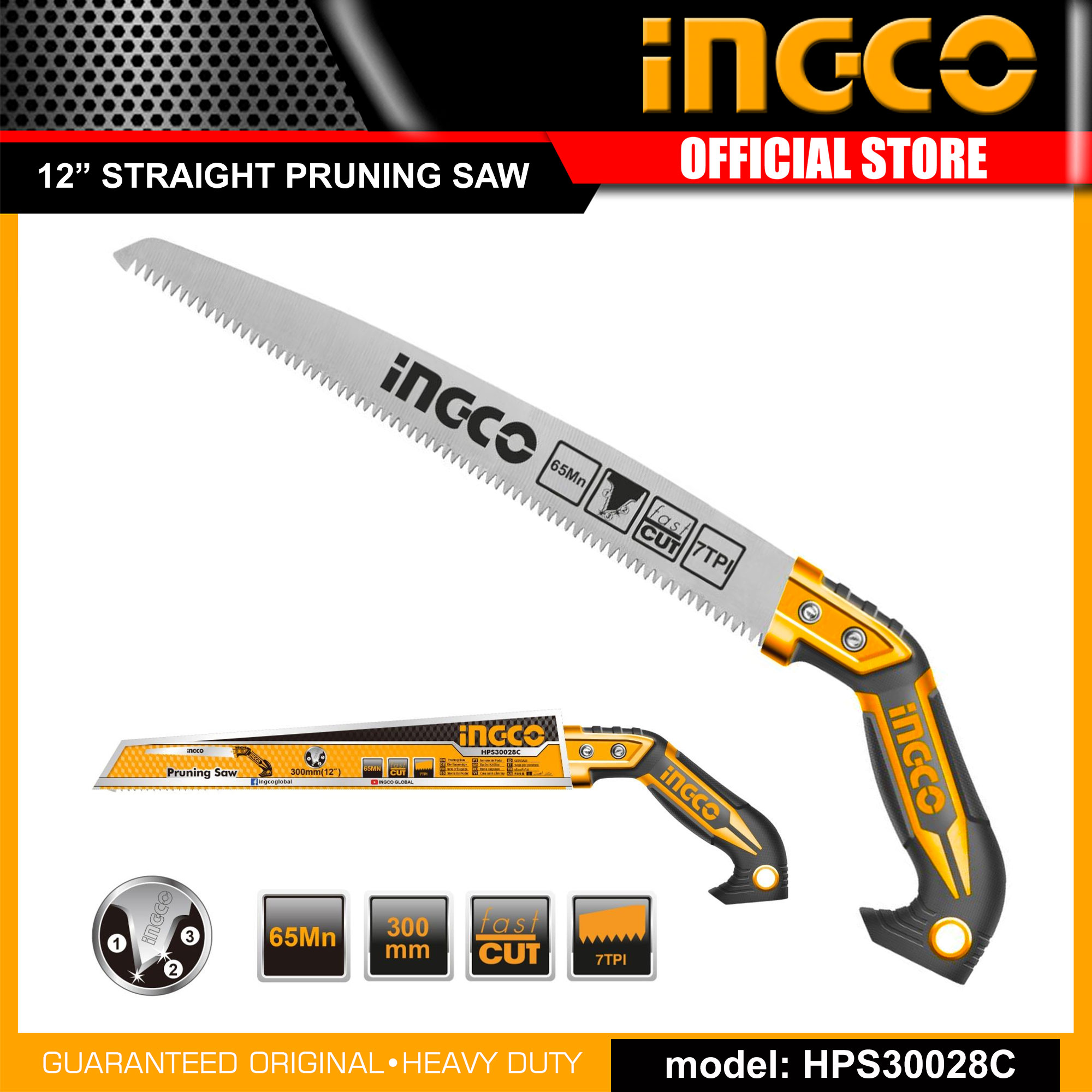 INGCO Straight Pruning Saw Hand Pruner 12" for Tree Branch Cutting