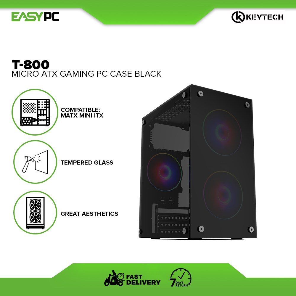 EasyPC | Keytech T-800 Micro ATX Gaming PC Case Black, Compatible MATX ...