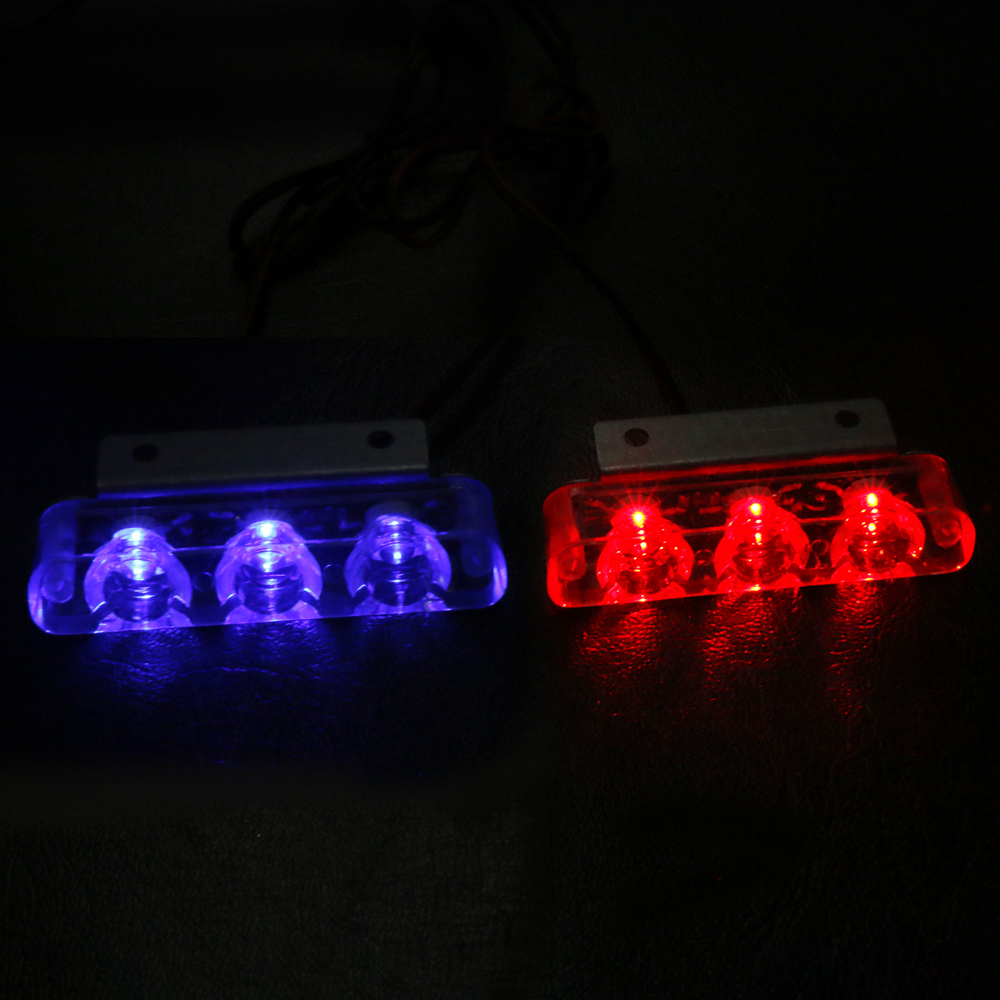 Car Lights Flashing 3 Led Flasher Stroboscopes Strobe Light Led Red