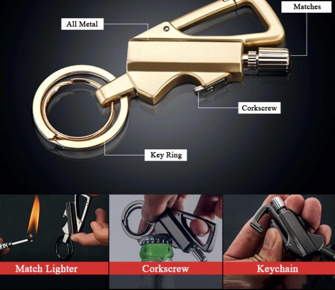 2020 UPDATED VERSION KEYCHAIN BOTTLE OPENER WITH FLINT METAL MATCHSTICK