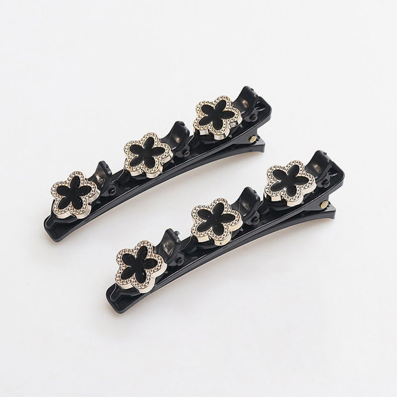 Menkey 4pcs Braided Hair Clips, Braided Hair Clip with 4 Small ClipsBlack Four-Leaf Clover, Pearl, Camellia Flower, Butterfly Pattern, Multi