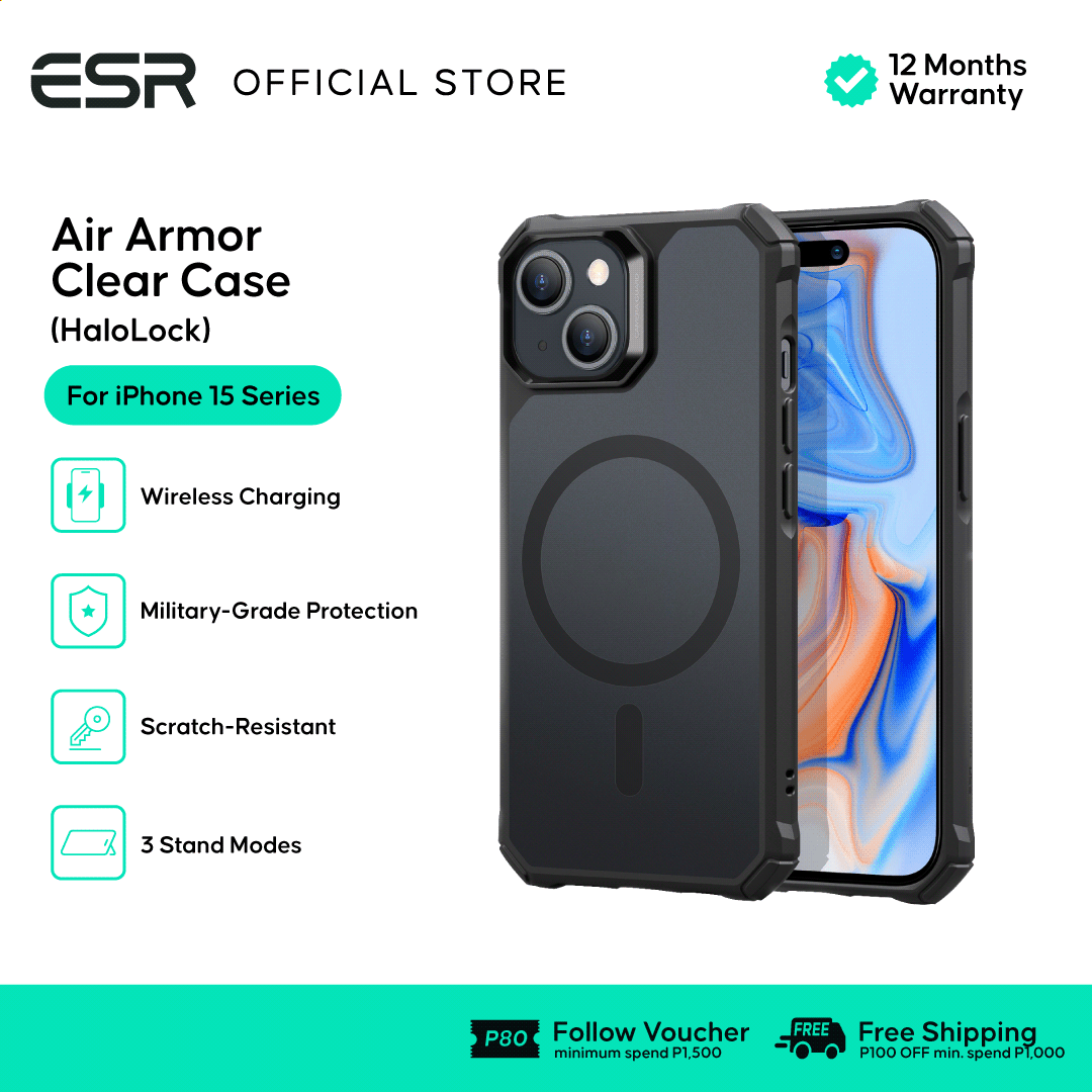 ESR Air Armor Clear Case (HaloLock), Compatible with iPhone 15 Series,  Frosted Black