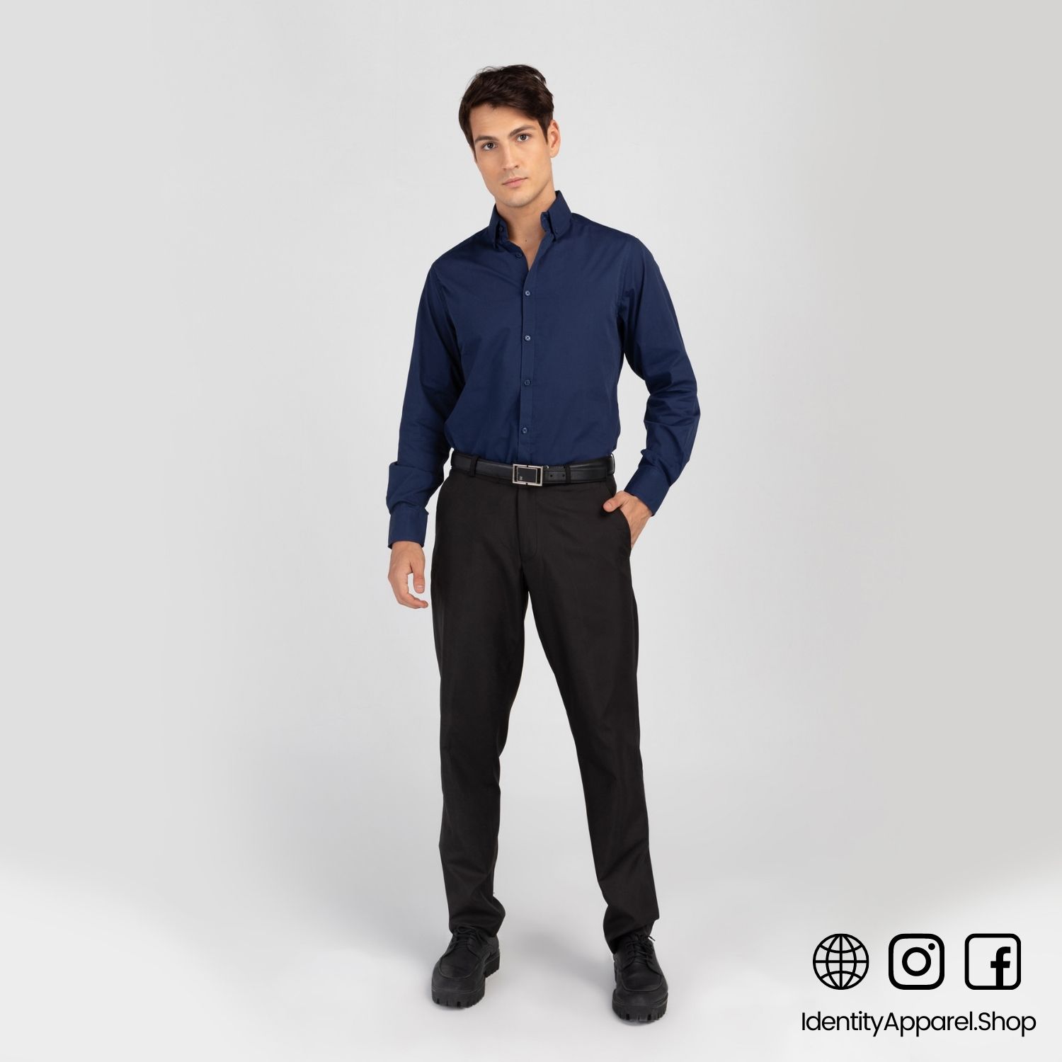 Button Down Long Sleeve NAVY BLUE Shirt 