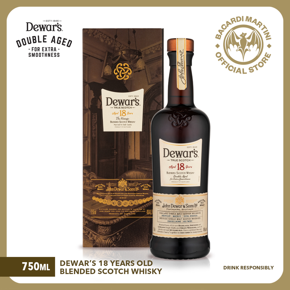 DEWAR'S 18 Year Old Blended Scotch Whisky - 750ml, 40% ABV - Double ...