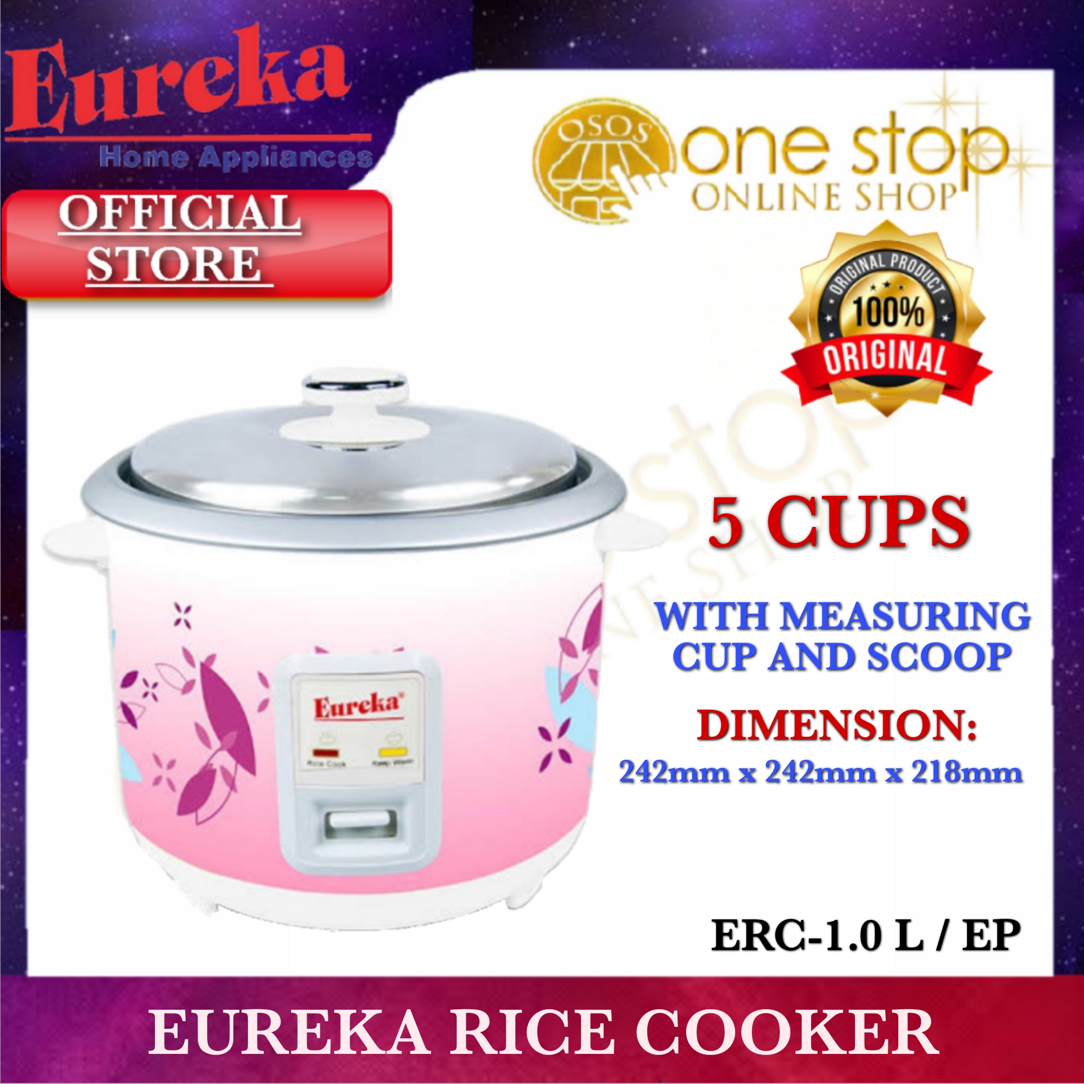 EUREKA Original Rice Cooker without Steamer 5cups 400watts ERC1.0L SB