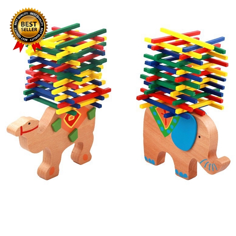 Kids Wooden Balance Beam Game Toy Elephant Colorful Sticks Educational Toy 