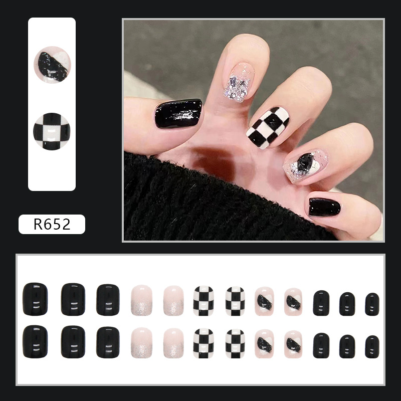 K652 Late 90's Emo Rock Black Pink Fake Nails Press On Nails Set ...