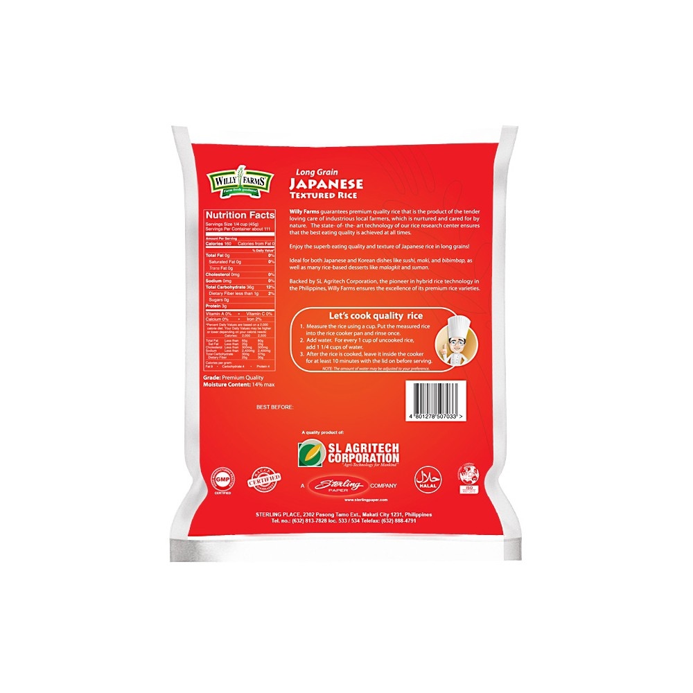 COD Willy Farms Long Grain Japanese Textured Rice 2kg Lazada PH