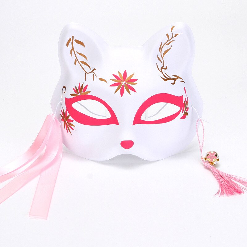 Anime Fox Hand-Painted Japanese Half Cat Masquerade Festival Ball Kabuki Kitsune S Cosplay Costume Party Prop